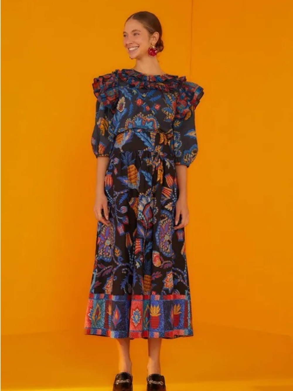 Farm Rio Sunset Tapestry organic cotton midi skirt size small NWOT
